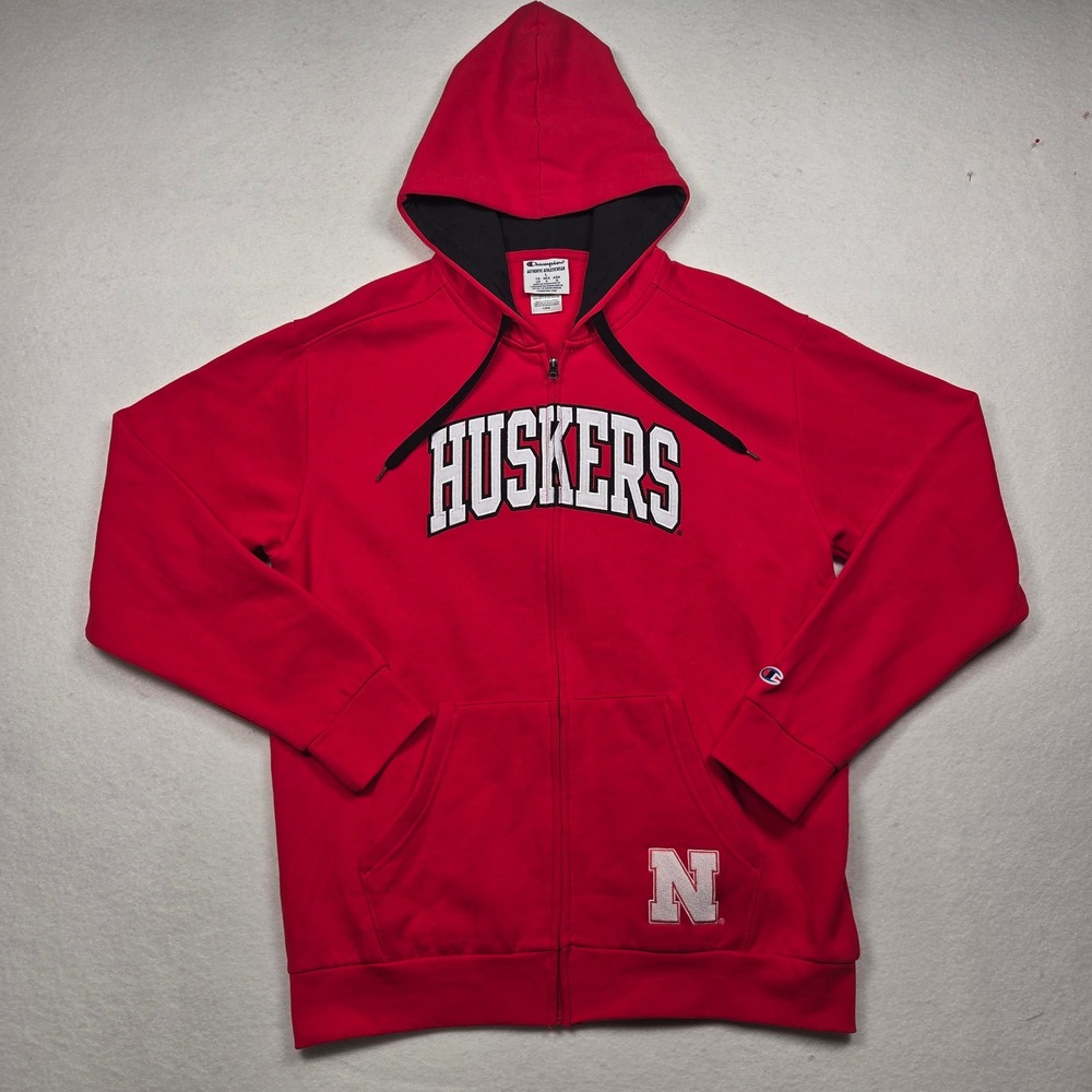 Champion Nebraska Huskers Hoodie Mens Large Red Full Zip NCAA Sweatshirt Jacket